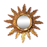 Mirror sun gilded wood leaf 57 cm, middle XXth
