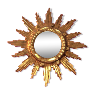 Mirror sun gilded wood leaf 57 cm, middle XXth