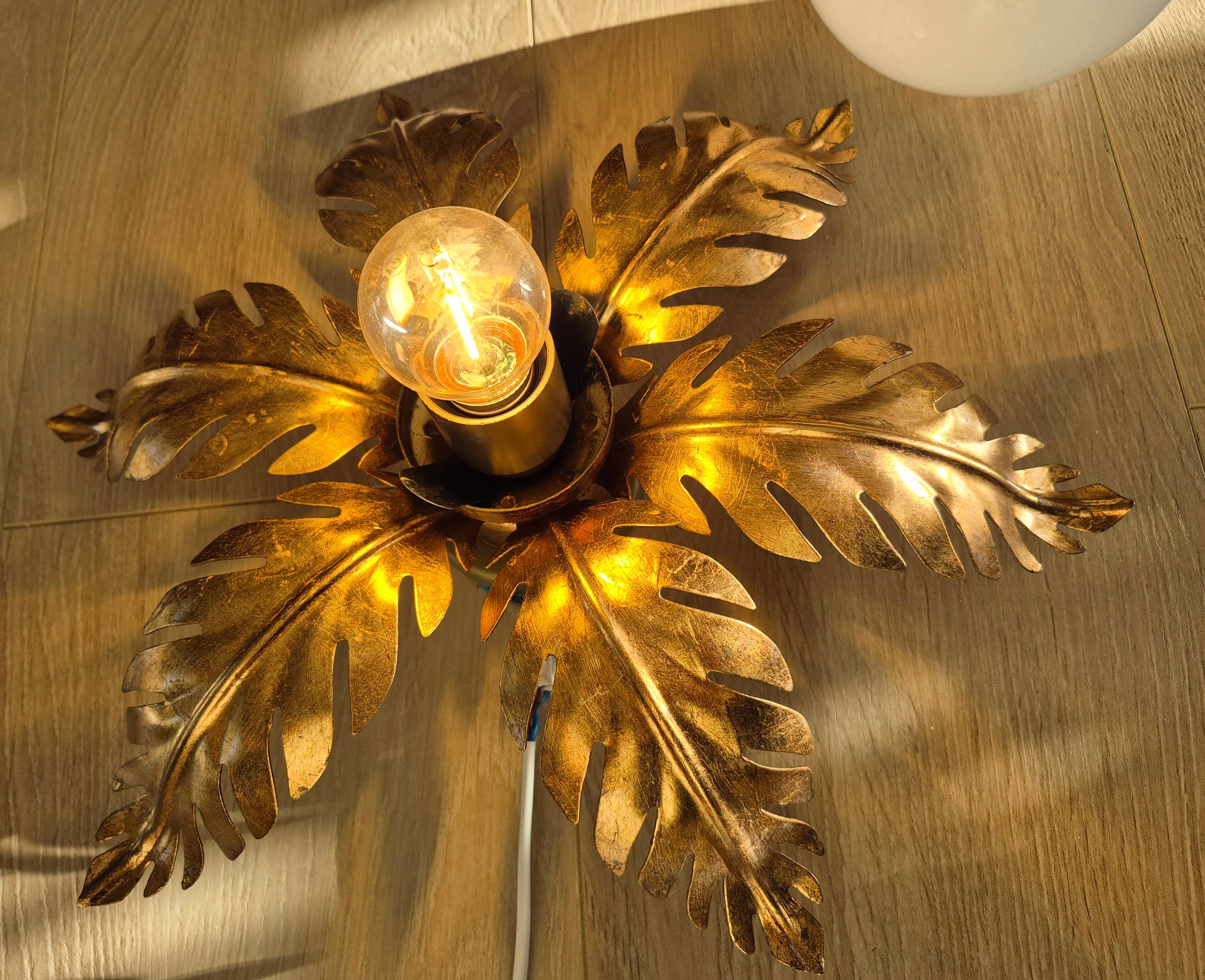 Ceiling light, pendant, chandelier, vintage golden sun lamp.
