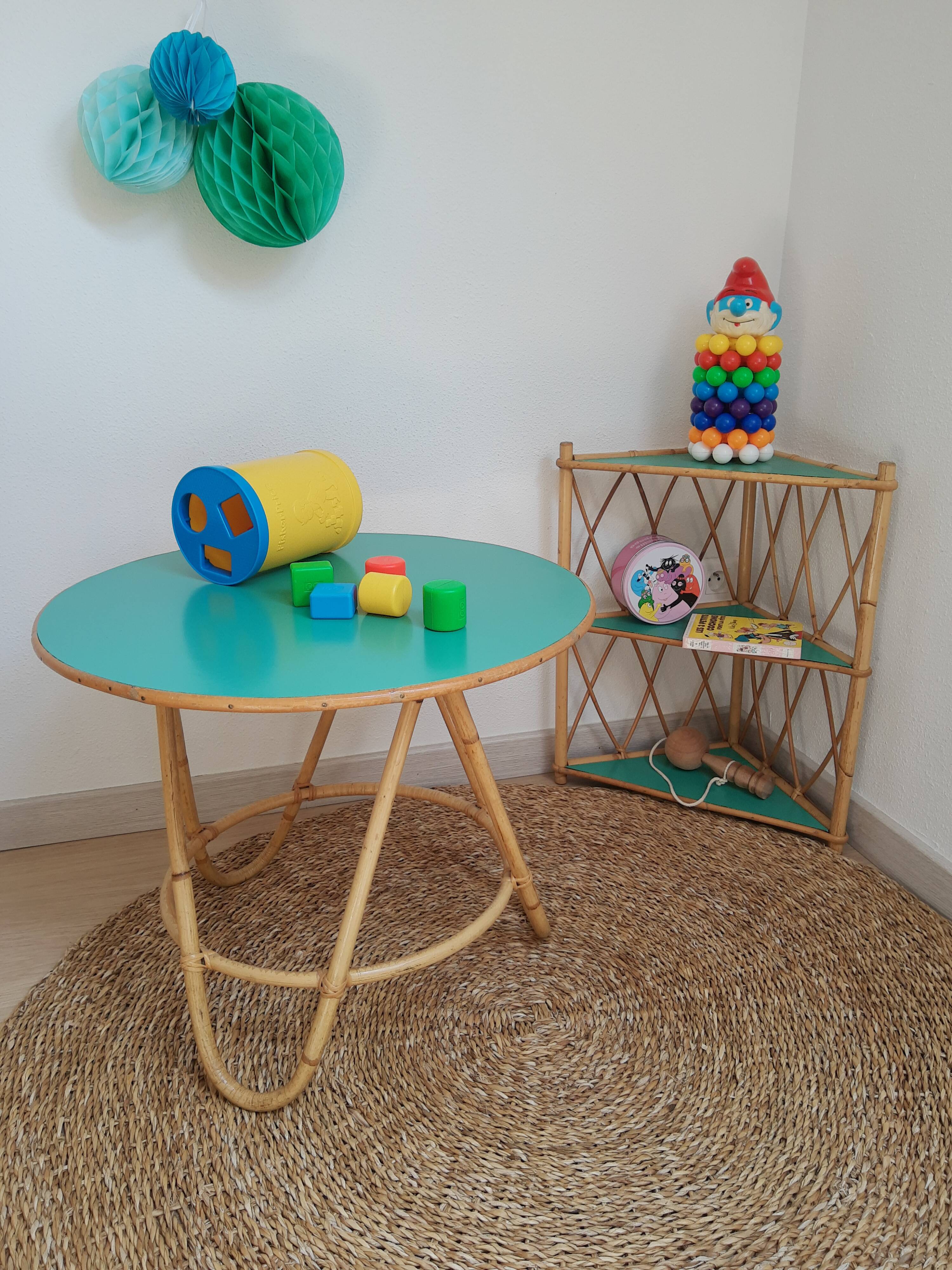 Vintage restyled rattan tripod table