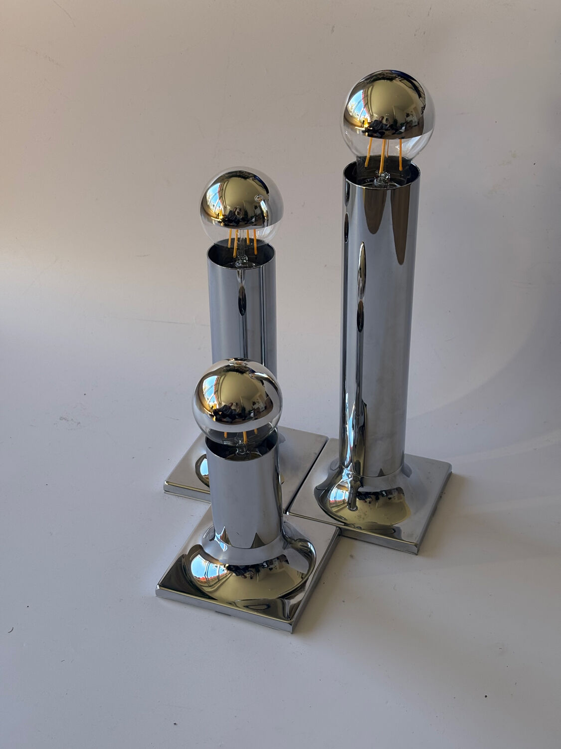 Space Age ceiling lights in chrome by Rolf Krüger for Staff Leuchten, A