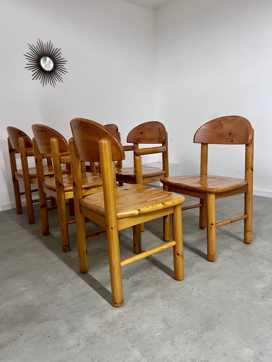 6 old Scandinavian chairs from the 70s solid wood design Reiner Daumiller in solid pine