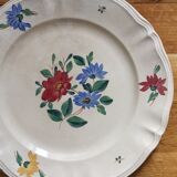 Round scalloped earthenware dish Digoin Sarreguemines floral decoration
