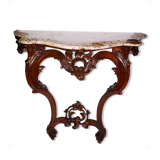 Walnut console style Louis XV marble top, epoque Napoleon III