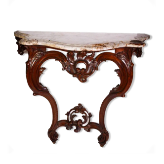 Walnut console style Louis XV marble top, epoque Napoleon III