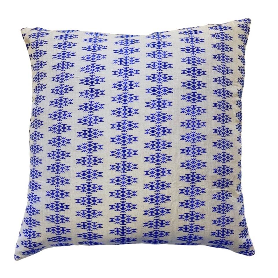 White and blue Kachin cushion