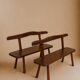 Dining table + 2 brutalist benches in vintage 1950s elm.