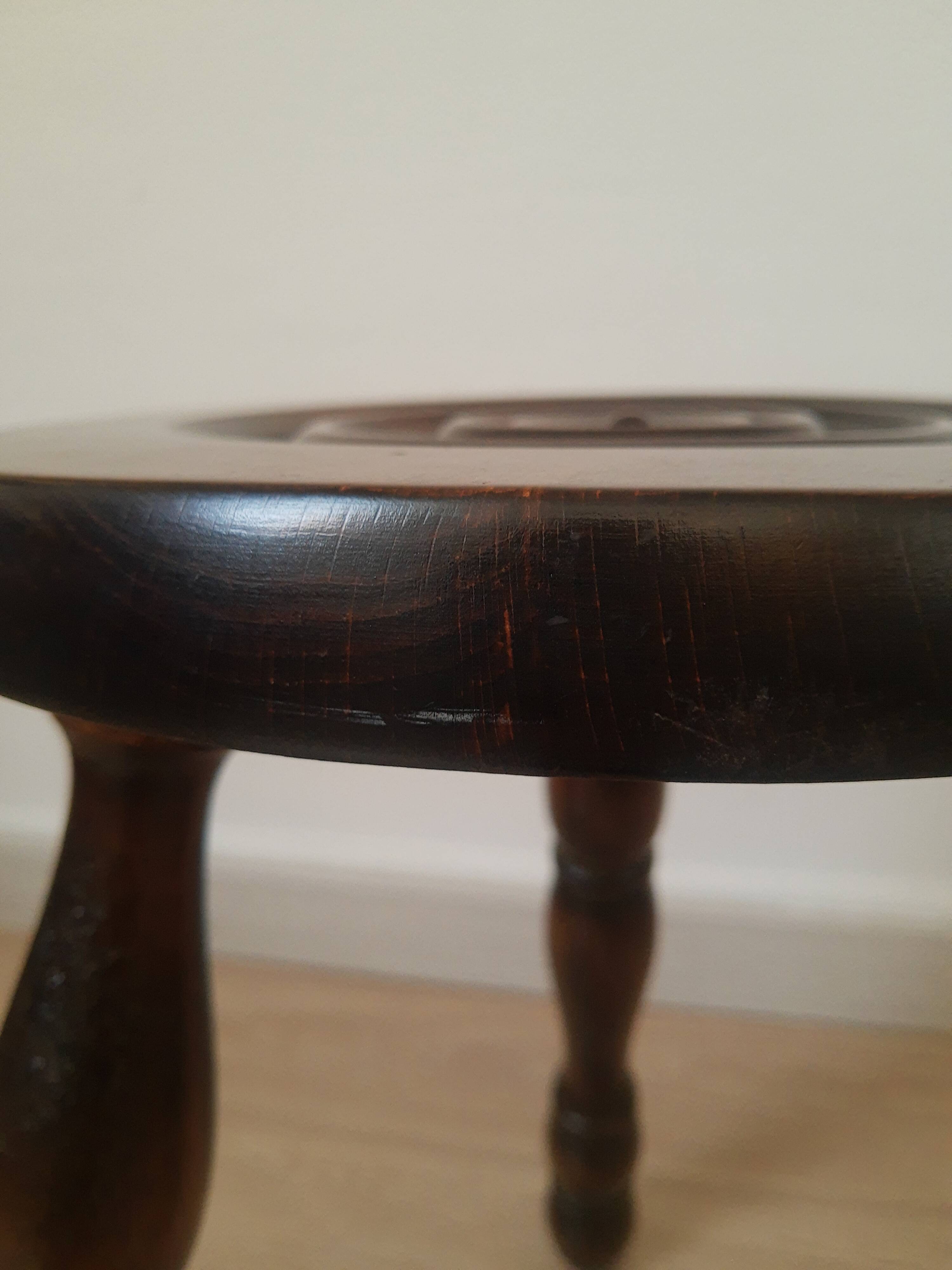 Vintage country turned wooden tripod stool