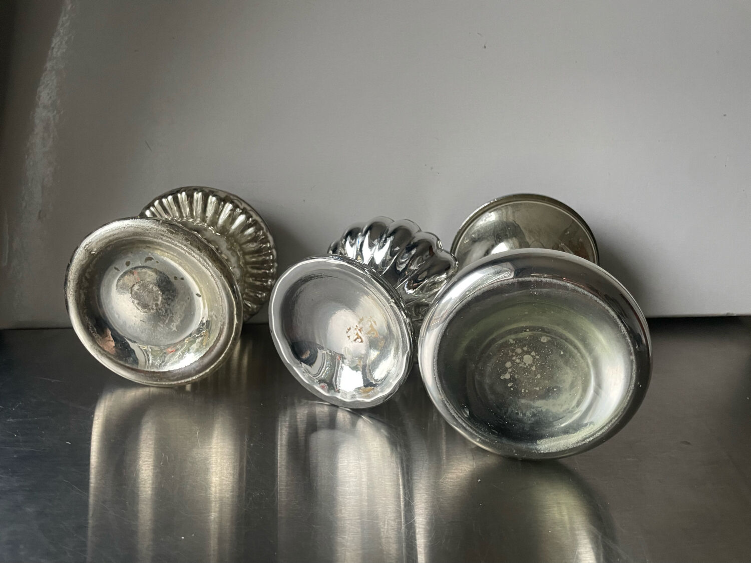 Set of 3 vintage mercury glass candleholders