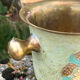 Cloisonne Brass champagne bucket with sunflower relief decoration