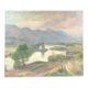 Tableau ancien paysage lac et montagne