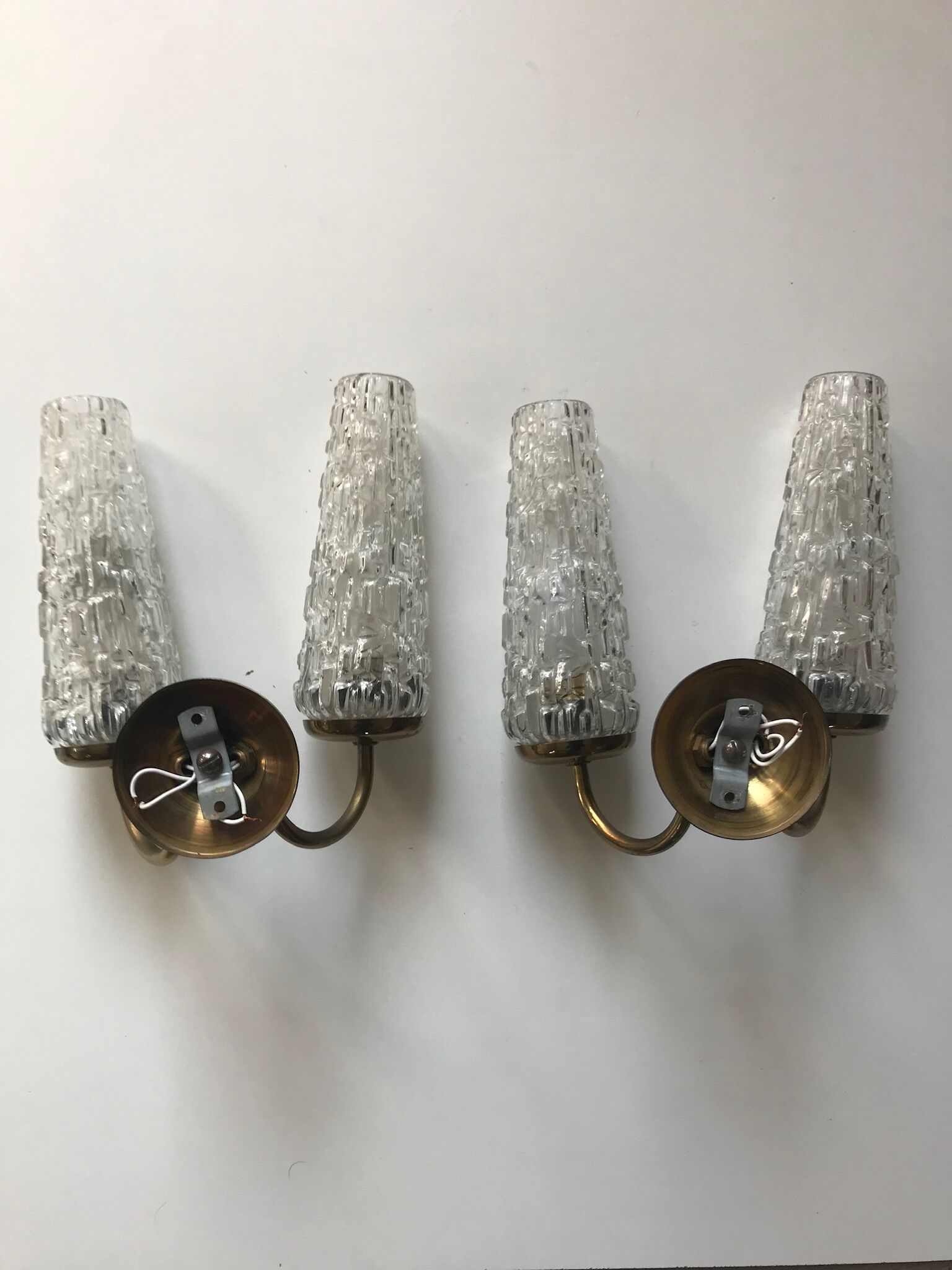 Pair 1960 brass wall light