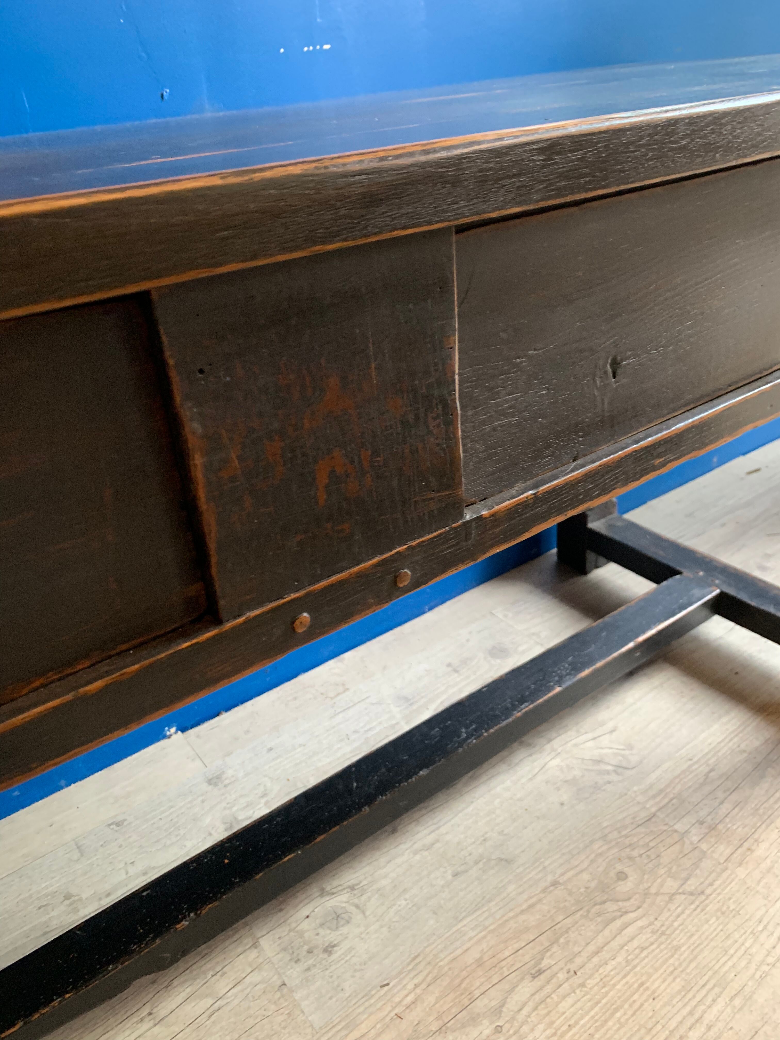 Old black patinated oak farm table 19th