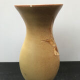 Vase Vallauris céramique beige décor fleurs ciselé vintage
