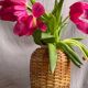 Vintage stoneware and rattan vase