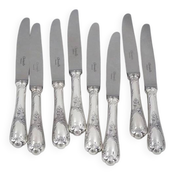 Christofle Marly, 8 dessert knives, for dessert and cheese, silver-plated metal, 19.5cm.