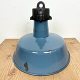 Industrial Blue Enamel Factory Lamp with Cast Iron Top, 1960s