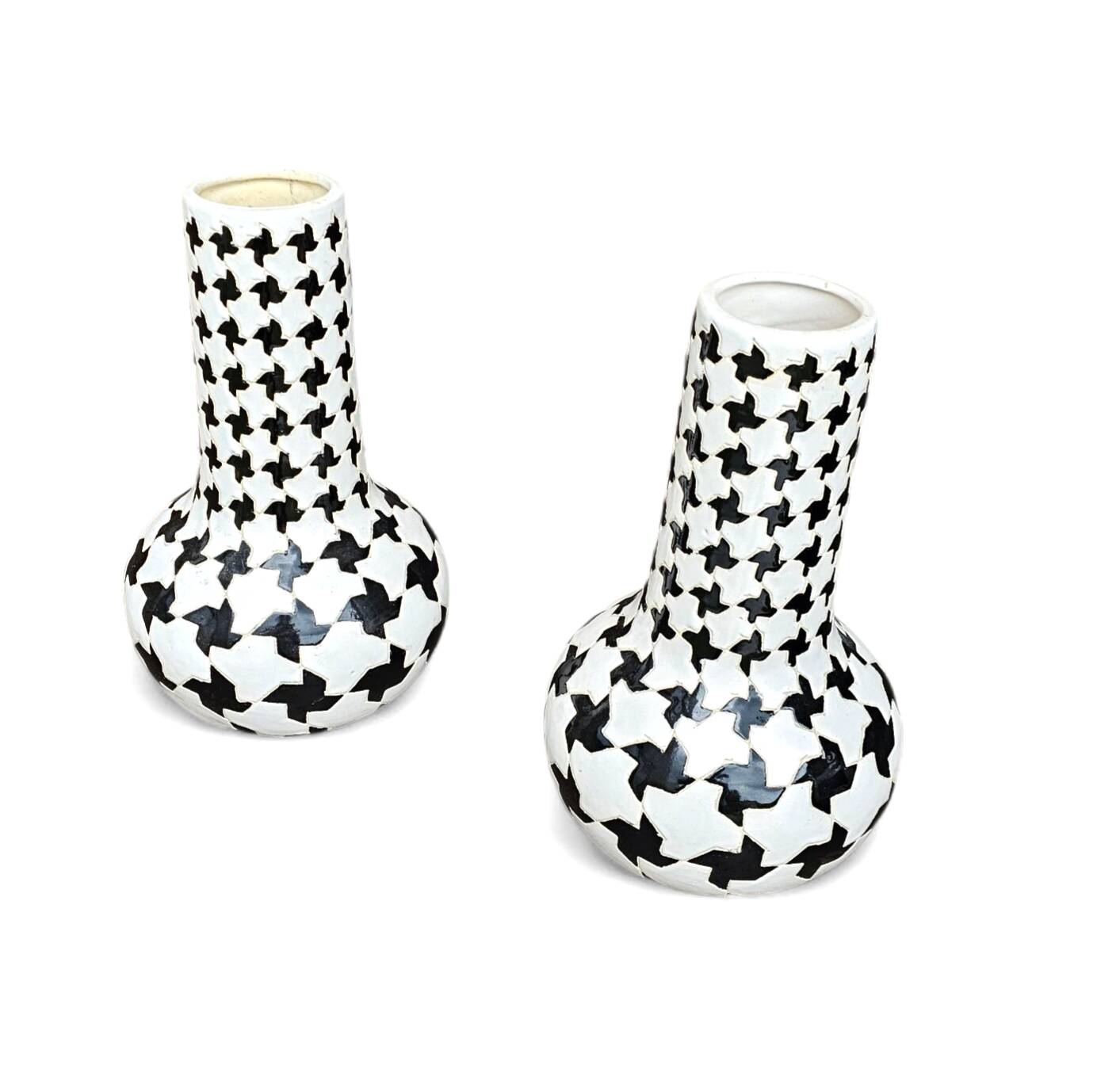 2 x ceramic / Pied de Poule vases / 1980s