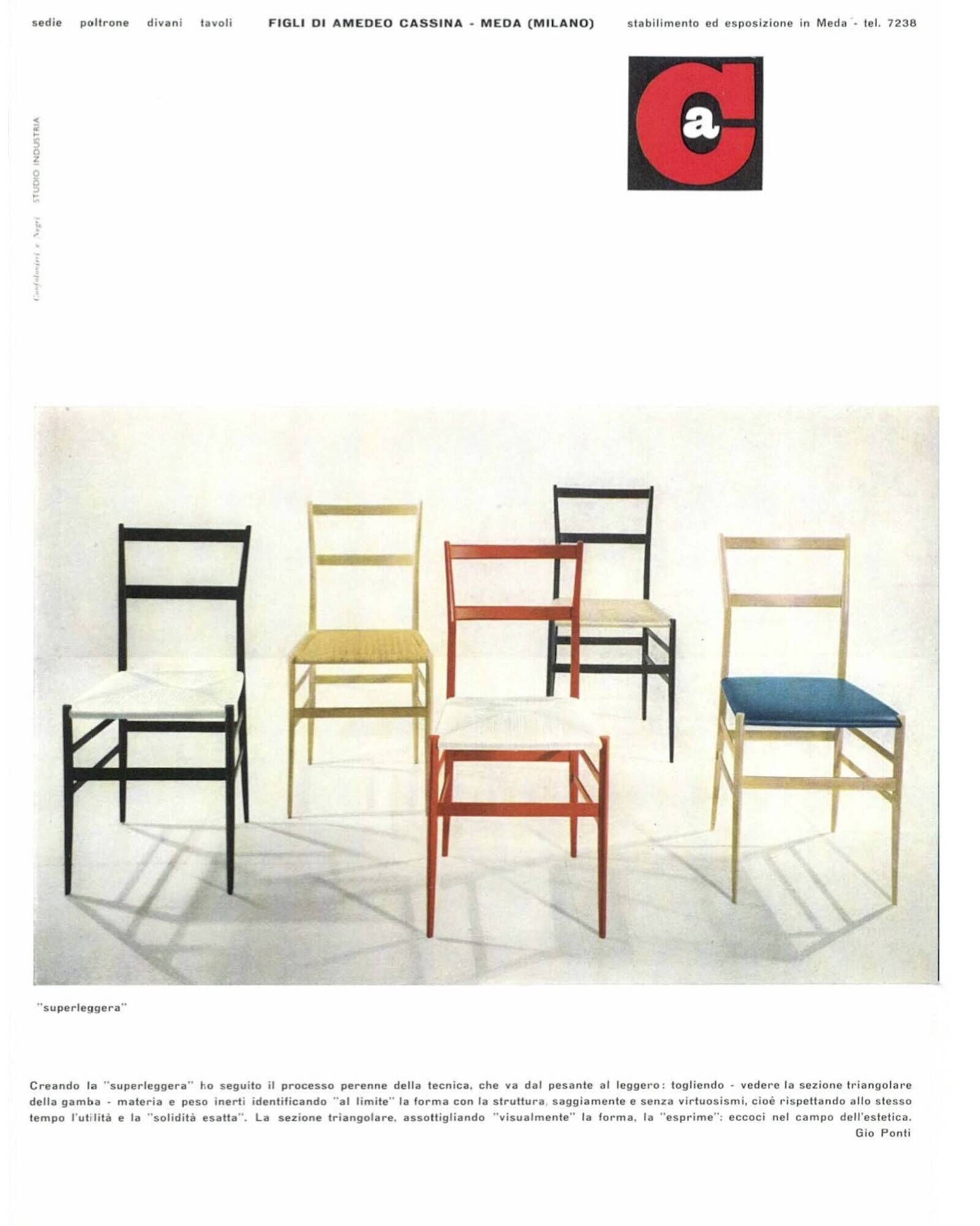 6 Superleggera dining chairs by Gio Ponti for Cassina, 1970’s