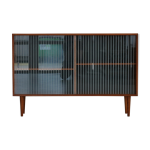 Buffet en teck vintage avec portes en verre