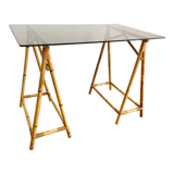 Rattan desk and smoked glass tray