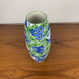 Italian San Marino Titano Vase, Green and Blue Floral Pattern, MCM