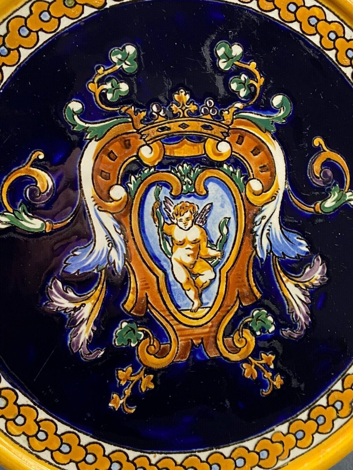 Gien earthenware trivet with Italian Renaissance decor