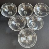 6 Blown and Cut Champagne Glasses