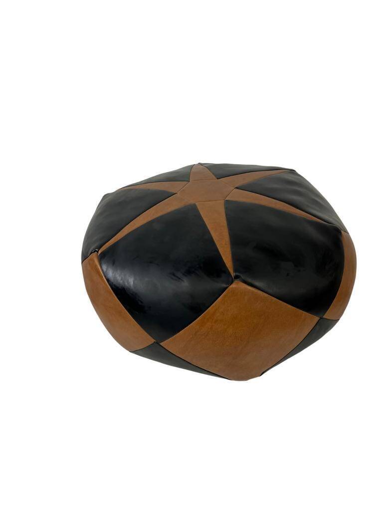 Vintage brown black patchwork pouf from the 70s
