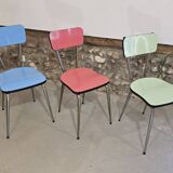3 pink, green, blue Formica chairs