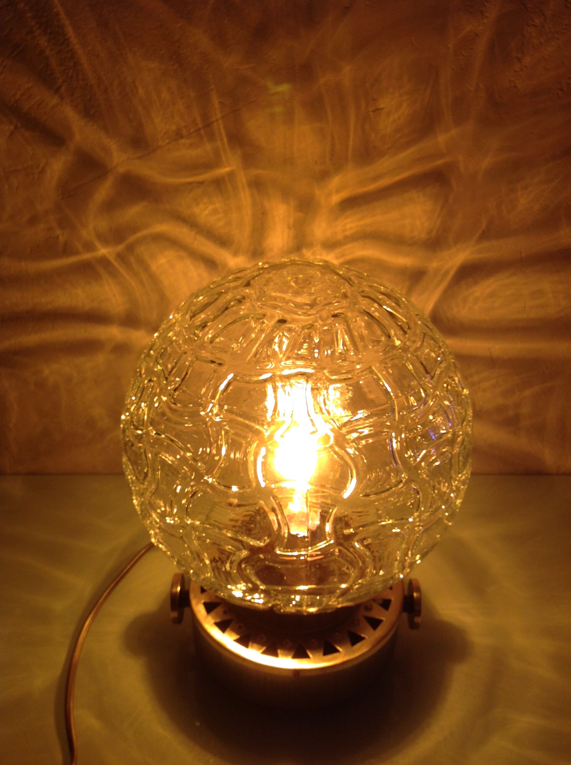 Structured glass globe lamp and metal-brass/ vintage 60s and 70s base