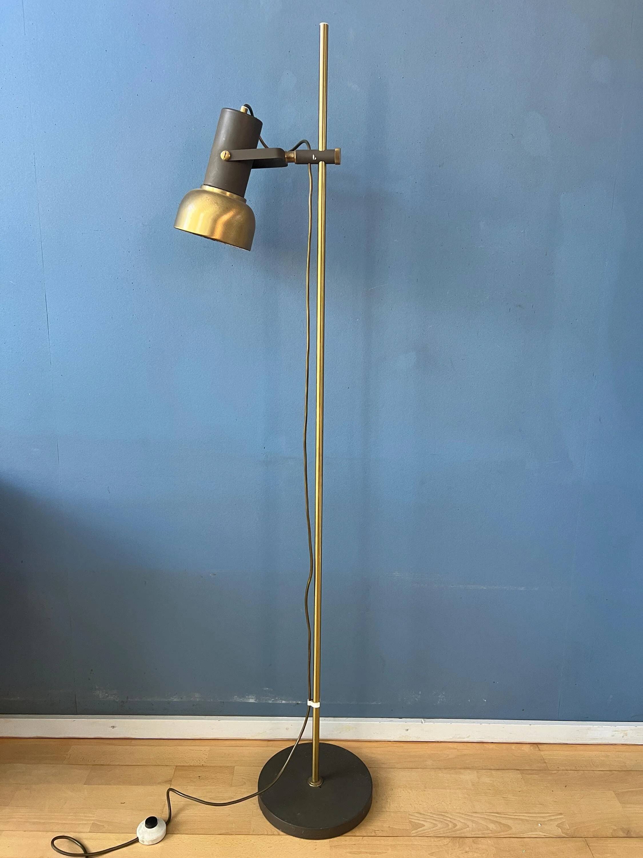 Lampadaire vintage en laiton avec spot orientable