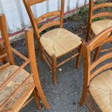 Set of 6 wooden and straw chairs