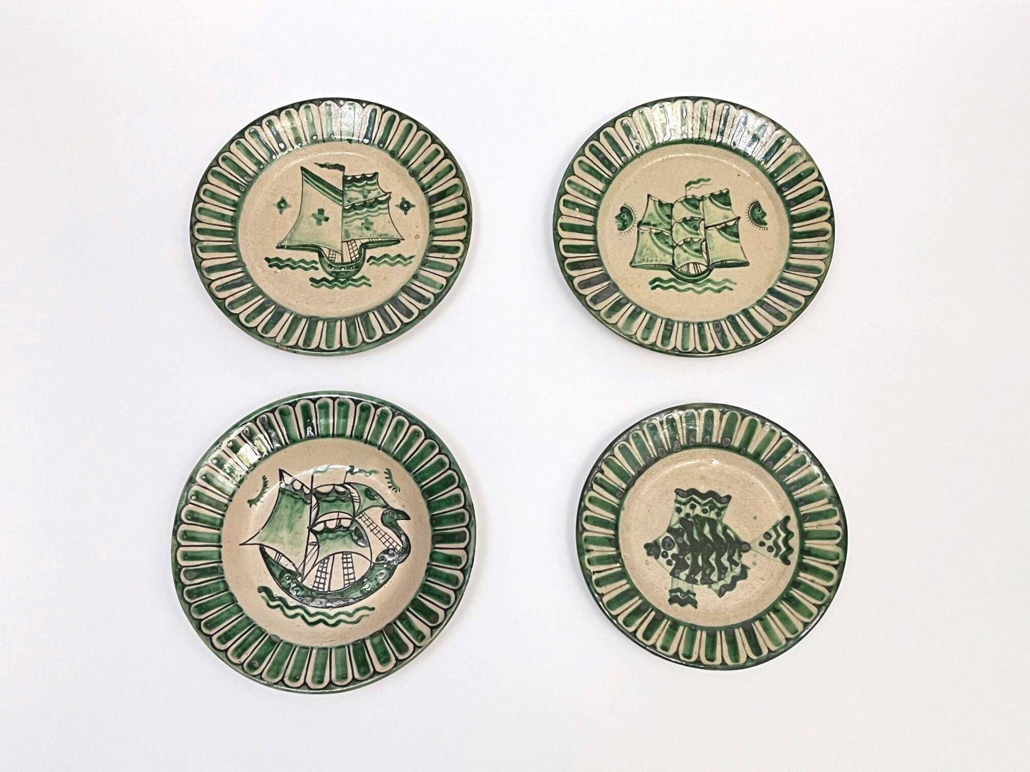 4 Vietri plates decorated by Fabbrica Ceramica Avallone, 1930s
