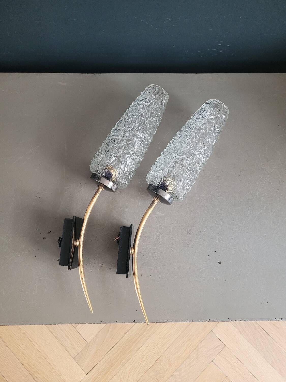 Pair of vintage molded glass wall sconces