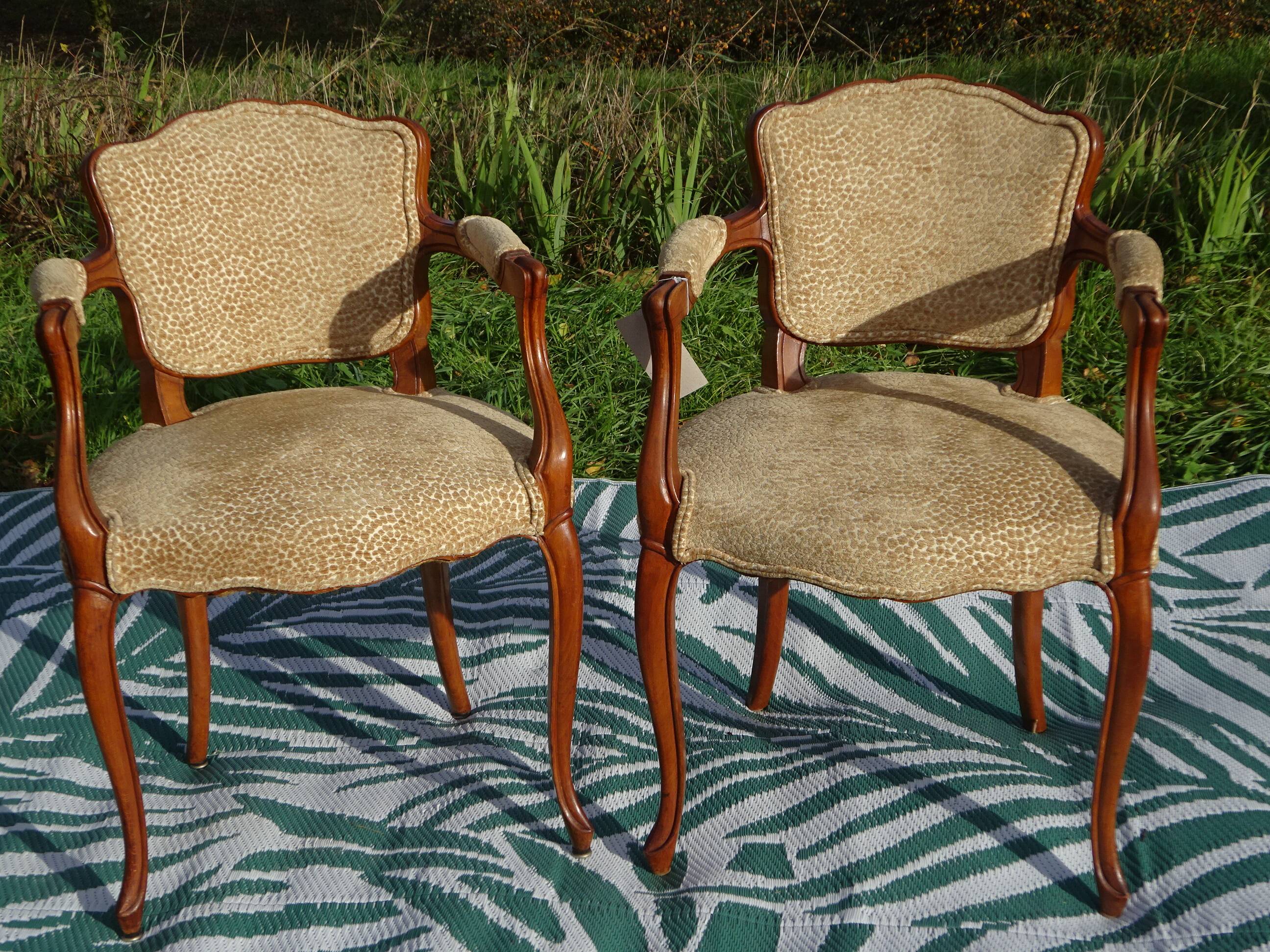 Pair of Louis XVI armchairs, upholstered in giraffe-pattern velvet