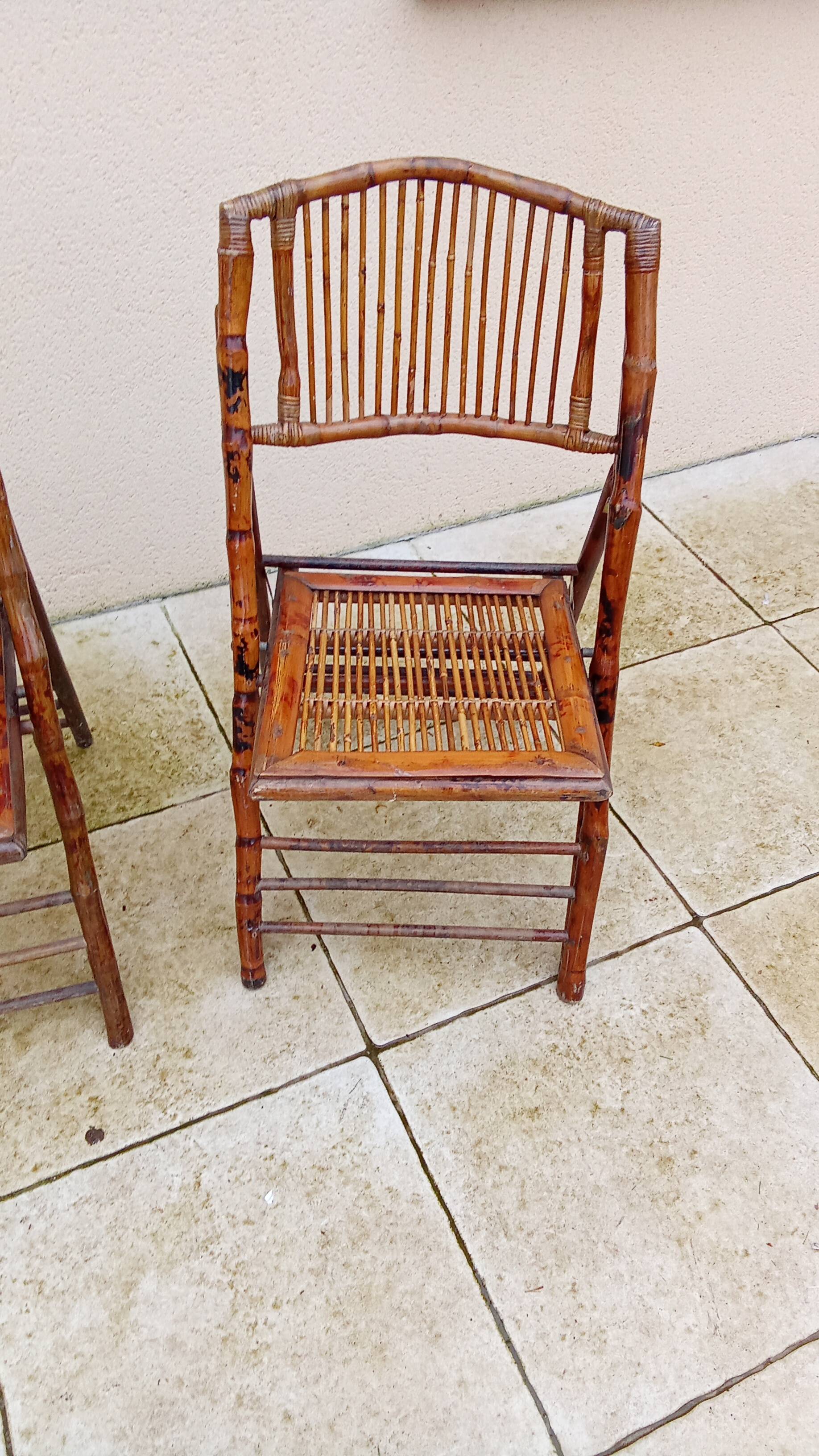 Pair of vintage bamboo folding chairs