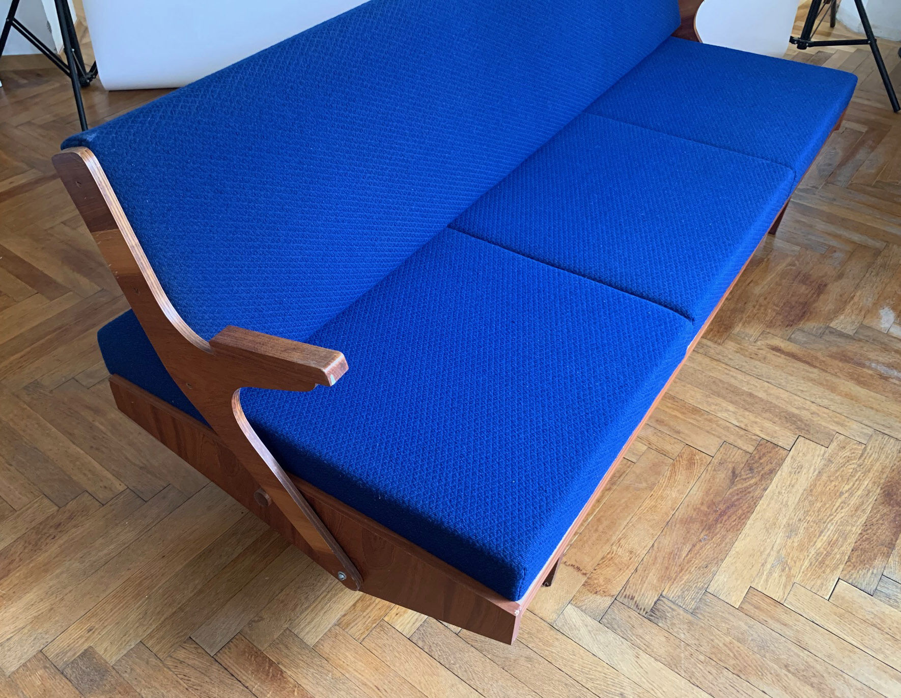 Foldning Sofa in Electric Blue Colour, 1960s, Czechoslovakia