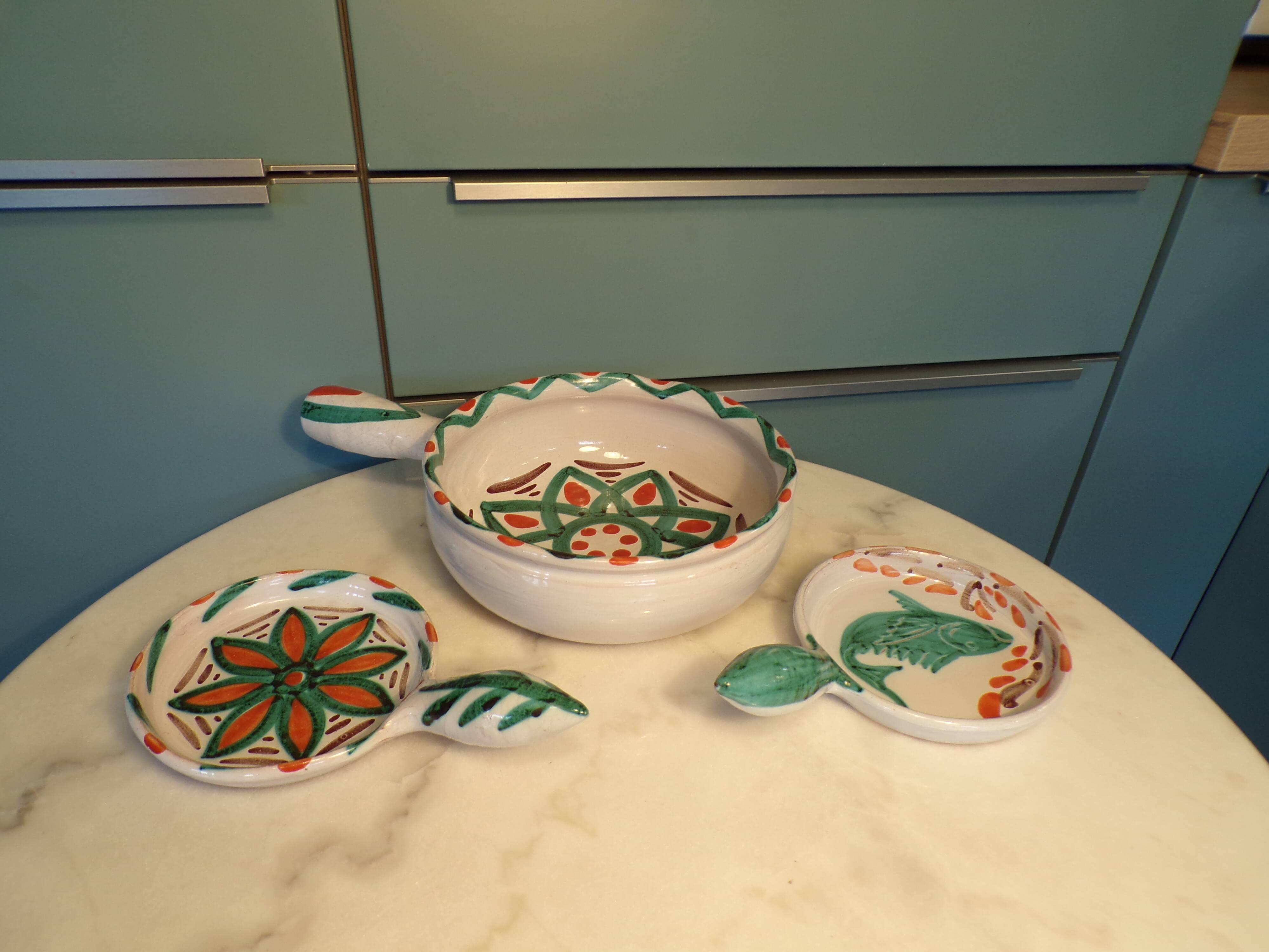 Set of 3 ceramic fondue pots by Antoine Fazio