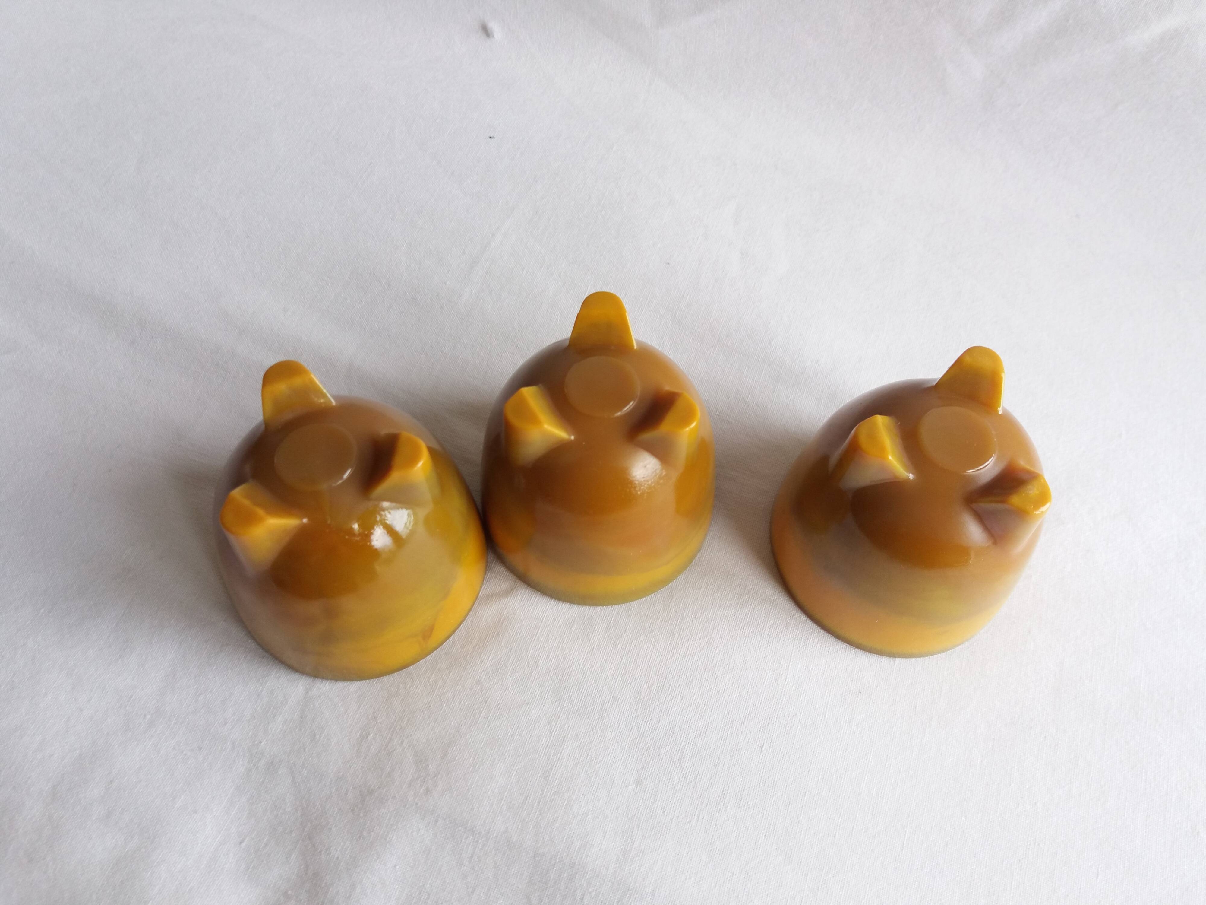 Marbled glass tripod egg cups