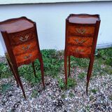 Paire de tables de chevets en marqueterie ancien style louis xv
