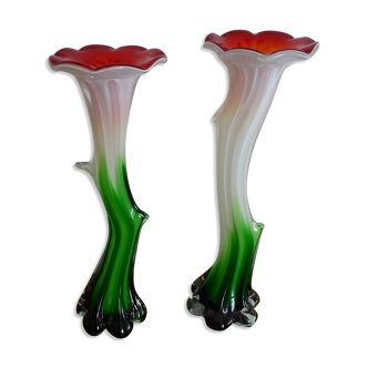 Pair of Vases Flowers Murano