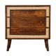 Commode à tiroirs en bois de manguier massif de style moderne du milieu du siècle avec des accents de rotin tissé - Ch tricoté serré