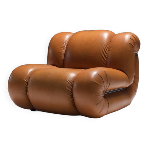 Fauteuil vintage Velasquez en cuir cognac par Mimo Padova Italie — Beyit
