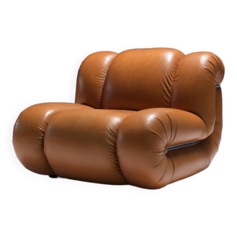 Fauteuil vintage Velasquez en cuir cognac par Mimo Padova Italie