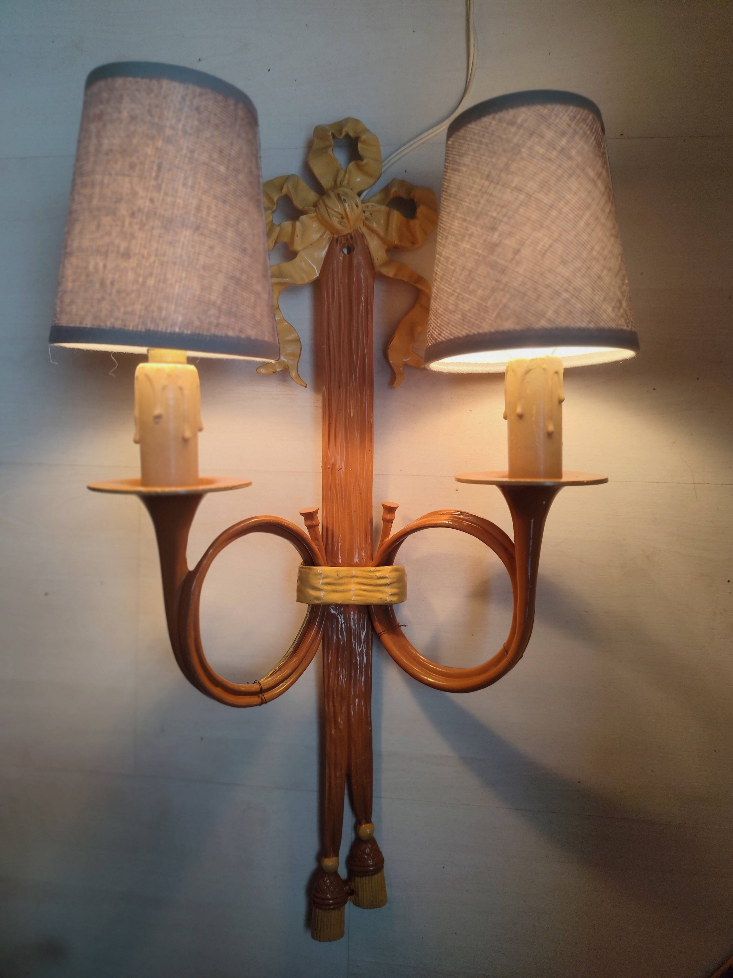 bronze-painted metal wall light, 2 lights, Napoléon III style lamp