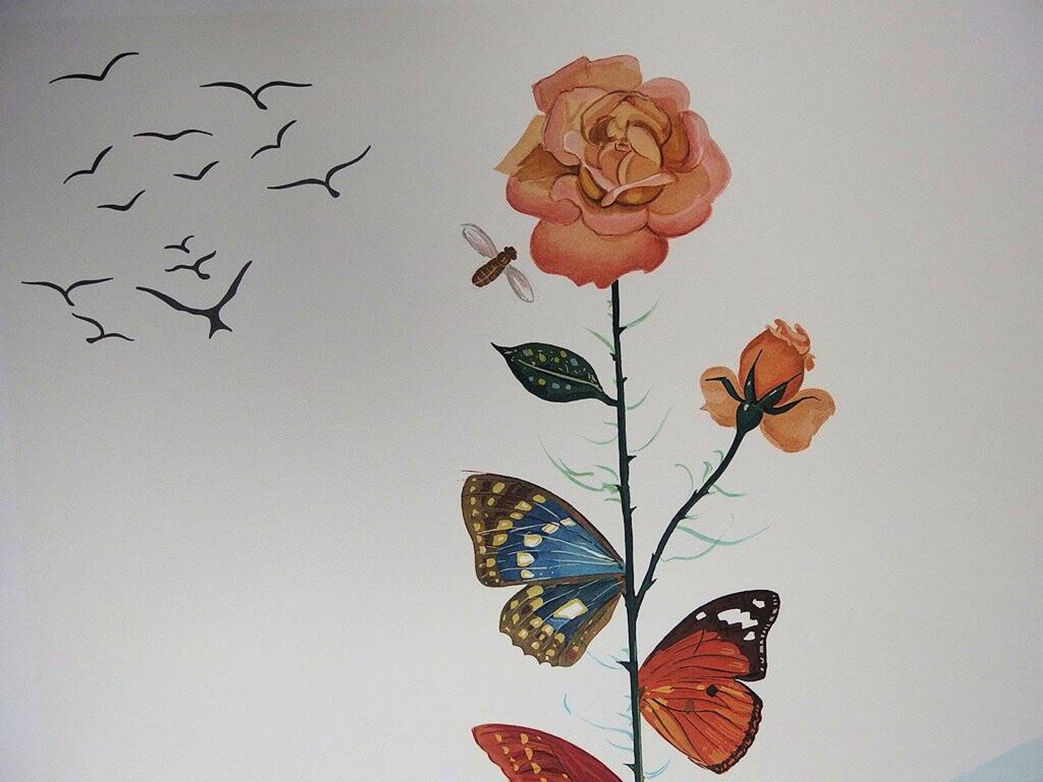 Salvador Dali : Flordali II, La rose papillon - Lithographie originale signée