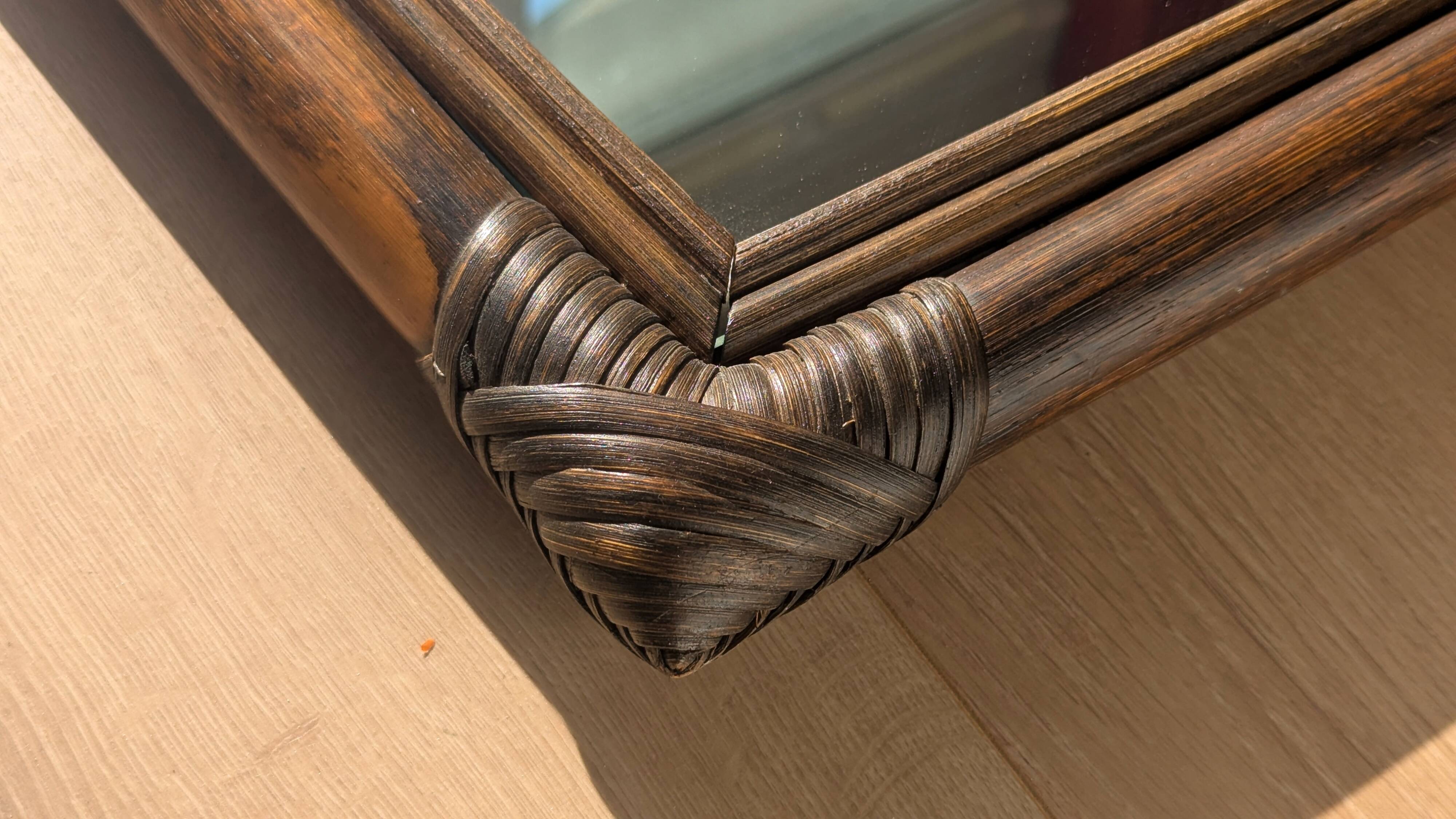 Mirror - Vintage 49x43 cm - Bamboo, Rattan - Patinated wood 1970