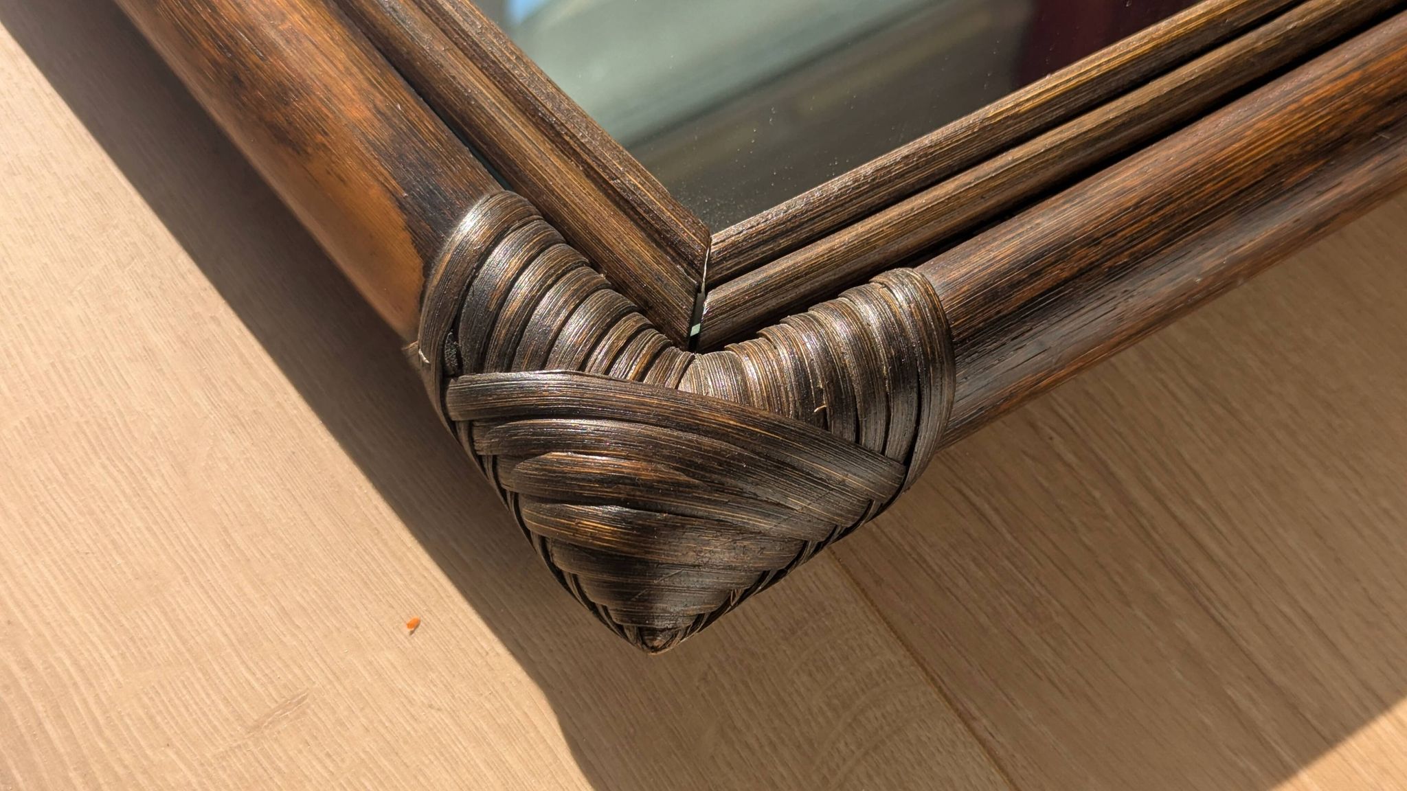 Mirror - Vintage 49x43 cm - Bamboo, Rattan - Patinated wood 1970
