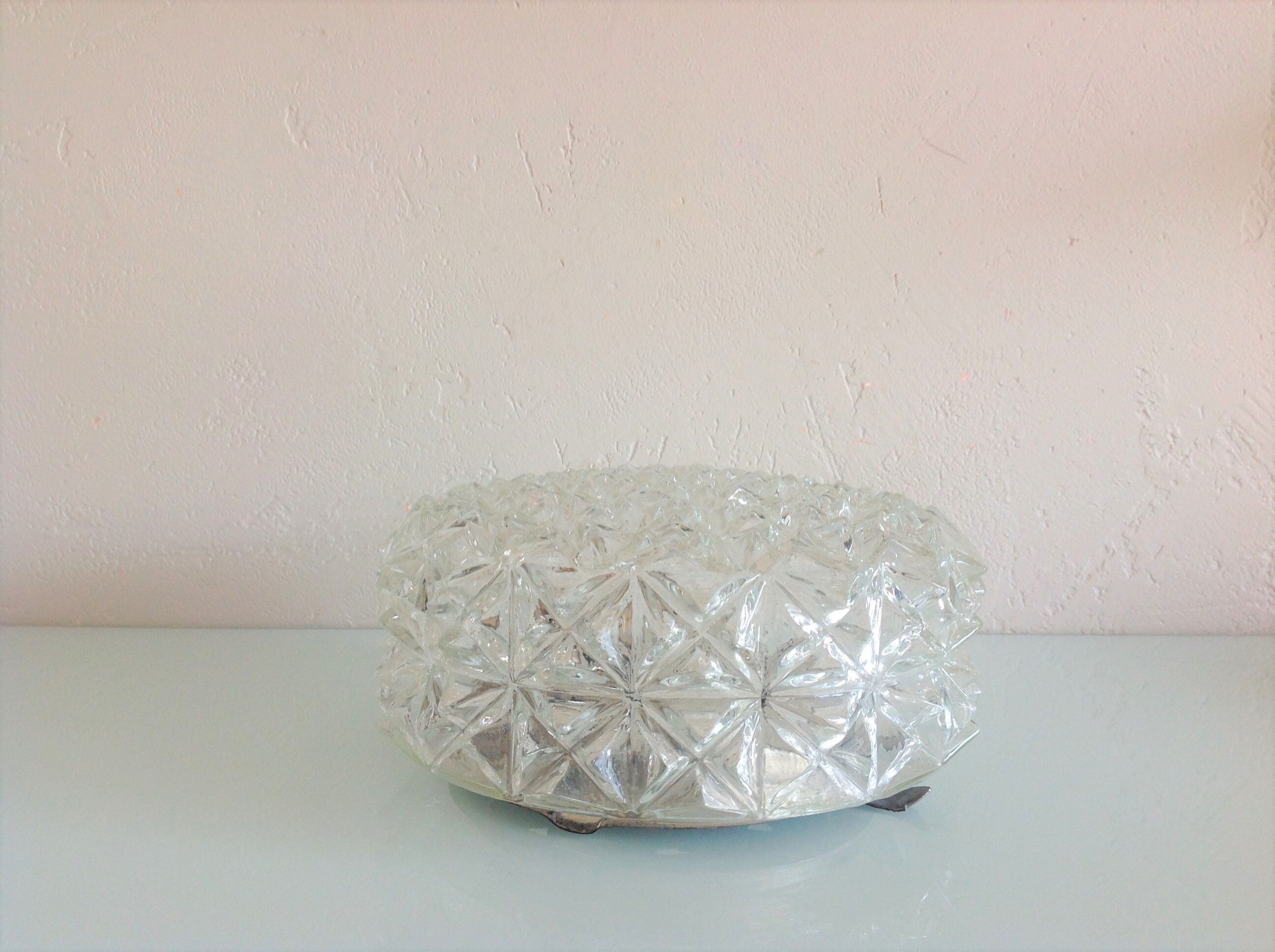 Vintage structured glass round ceiling lamp 60s-70s